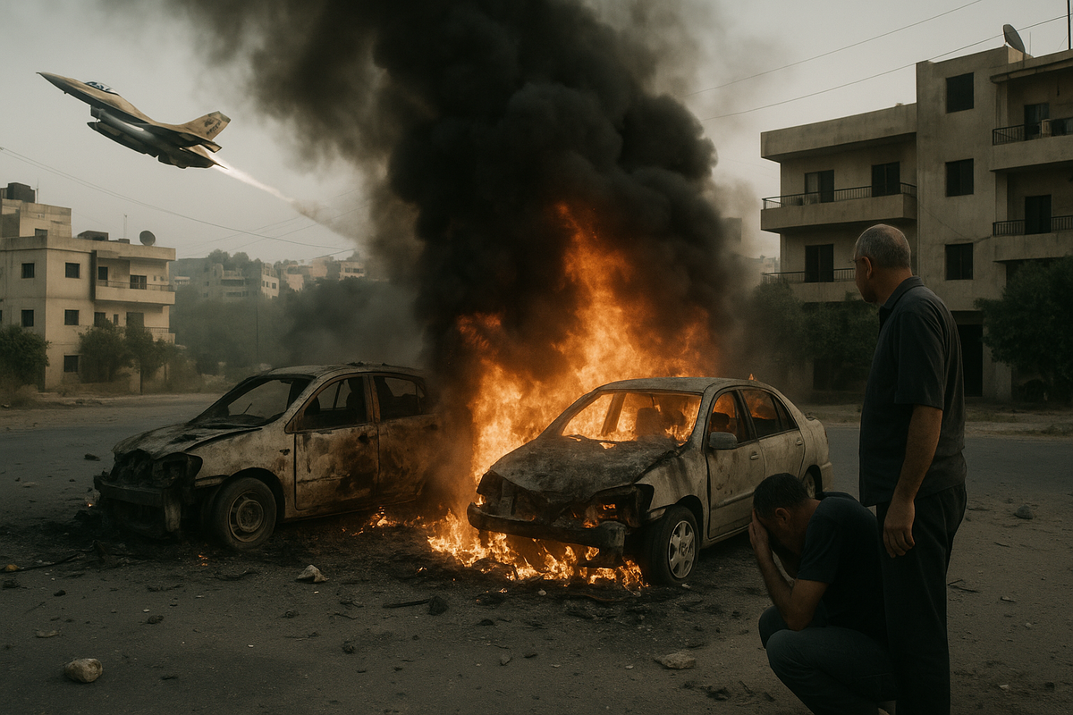 Israeli Airstrikes Target Vehicles South of Beirut, Resulting in Civilian Casualties