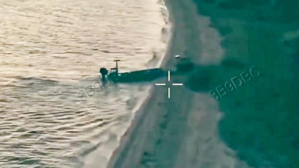 Ukraine Deploys Armed Robot via Drone Boat in Russian-Held Territory
